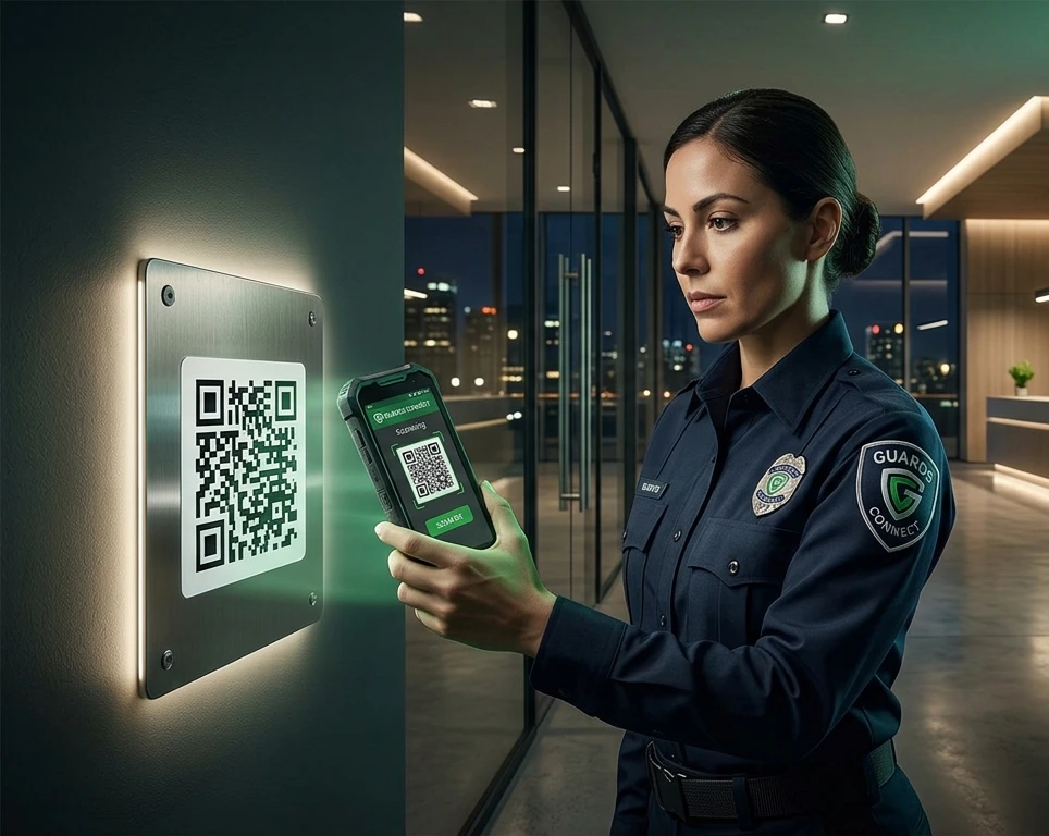 Guard scanning a QR code checkpoint