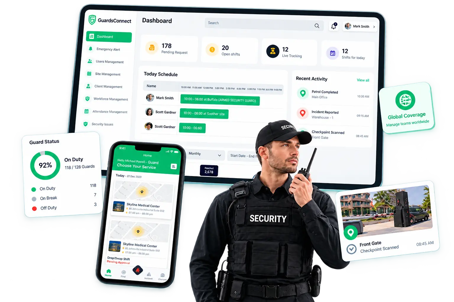 GuardsConnect dashboard and mobile app