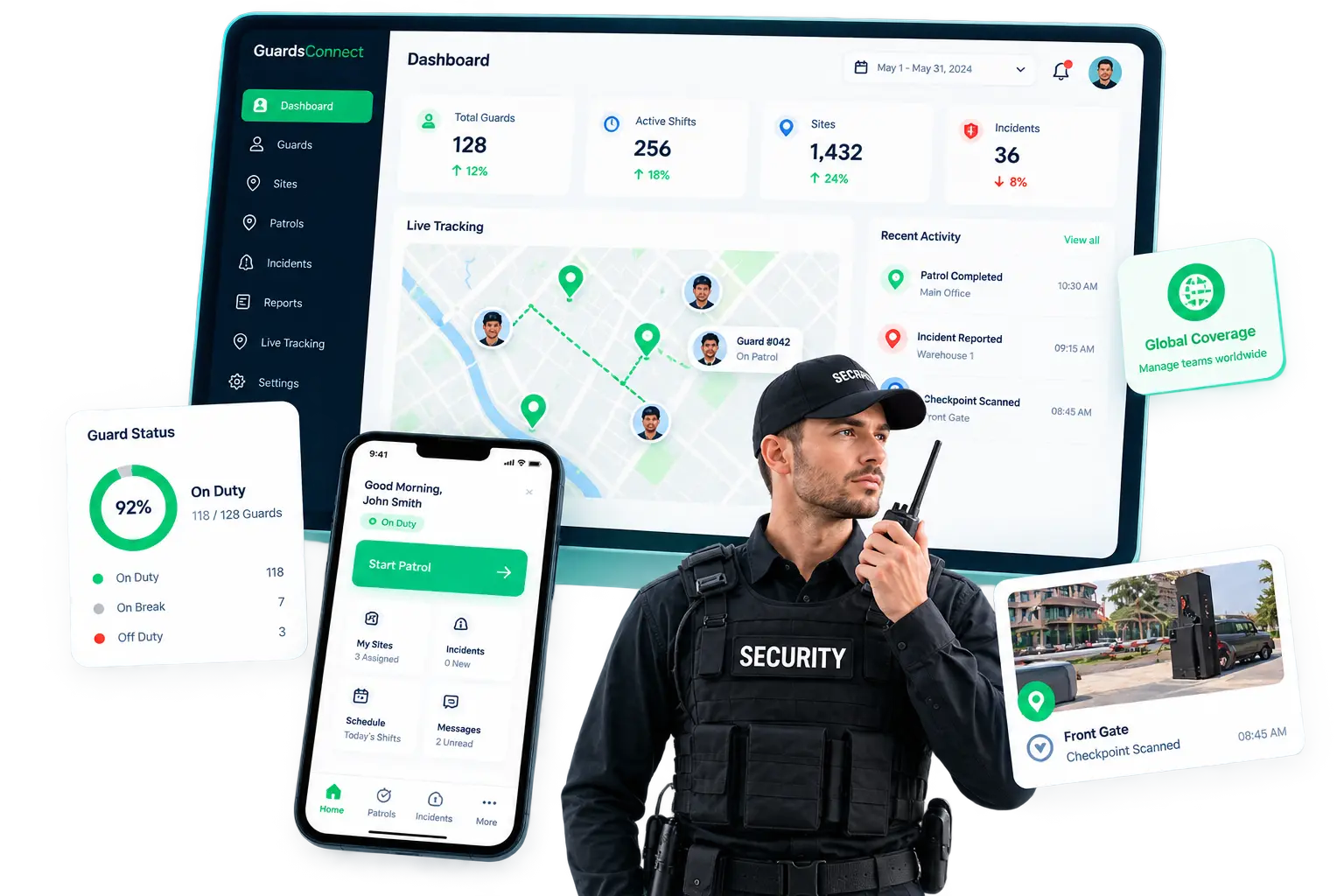 GuardsConnect dashboard and mobile app